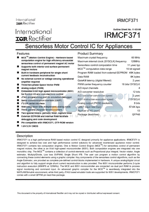 IRMCF371 datasheet - Sensorless Motor Control IC for Appliances