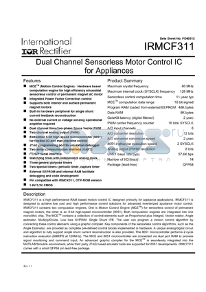 IRMCF311 datasheet - Dual Channel Sensorless Motor Control IC for Appliances