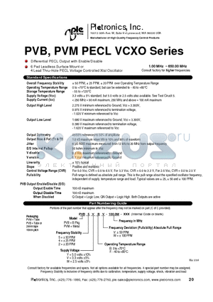 PVB2VFW datasheet - 6 Pad Leadless Surface Mount or 4 Lead Thru-Hole PECL Voltage Controlled Xtal Oscillator