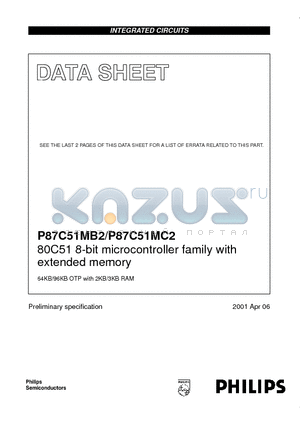 P87C51MB2 datasheet - 80C51 8-bit microcontroller family with extended memory