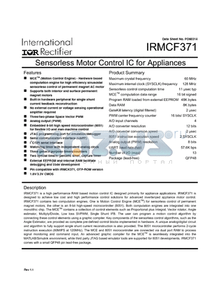 IRMCF371 datasheet - Sensorless Motor Control IC for Appliances