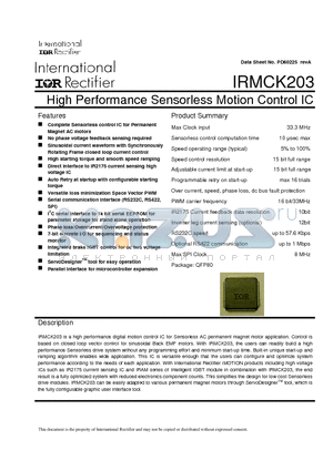 IRMCK203 datasheet - High Performance Sensorless Motion Control IC
