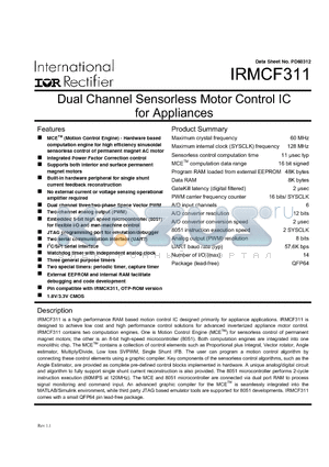 IRMCF311TY datasheet - Dual Channel Sensorless Motor Control IC for Appliances