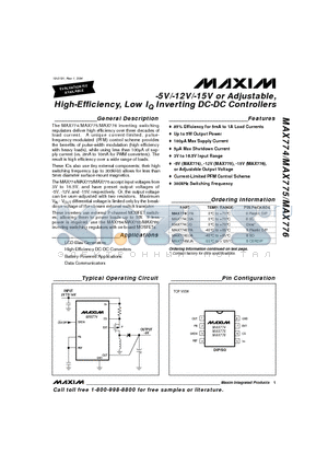 MAX776CPA datasheet - -5V/-12V/-15V or Adjustable, High-Efficiency, Low IQ Inverting DC-DC Controllers