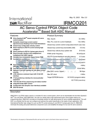 IRMCO201 datasheet - AC Servo Control FPGA Object Code Accelerator-TM Based Soft ASIC Manual