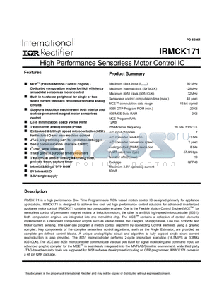 IRMCK171 datasheet - High Performance Sensorless Motor Control IC