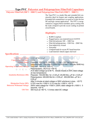 PVC10215 datasheet - Polyester and Polypropylene Film/Foil Capacitors