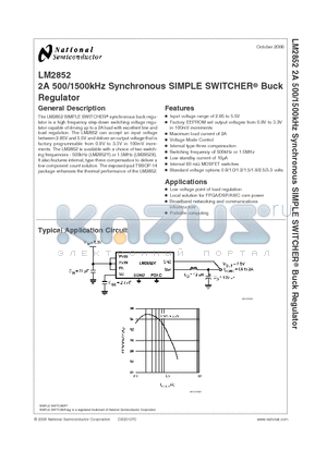 LM2852XMXA-3.0 datasheet - 2A 500/1500kHz Synchronous SIMPLE SWITCHER^ Buck Regulator