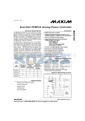 MAX780 datasheet - Dual-Slot PCMCIA Analog Power Controller
