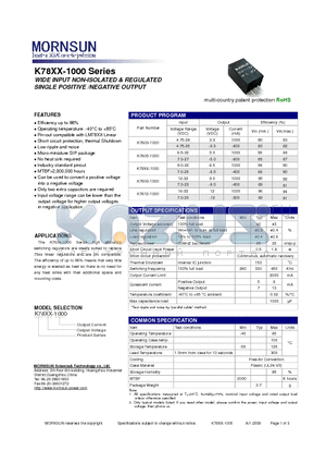 K7805-1000 datasheet - SINGLE POSITIVE /NEGATIVE OUTPUT