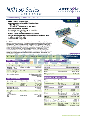 NXI150 datasheet - 81 A DC-DC Non-Isolated Converters