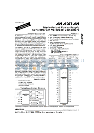 MAX782 datasheet - Triple-Output Power-Supply Controller for Notebook Computers