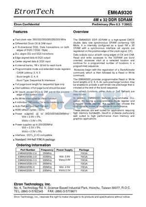 EM6A9320BI-28 datasheet - 4M x 32 DDR SDRAM