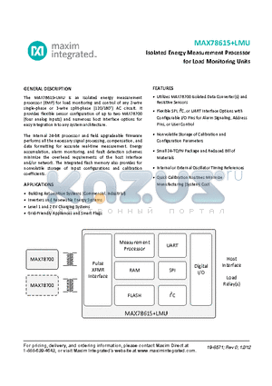 MAX78615LMU datasheet - Isolated Energy Measurement Processor for Load Monitoring Units
