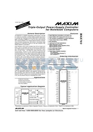 MAX783SEBX datasheet - Triple-Output Power-Supply Controller for Notebook Computers