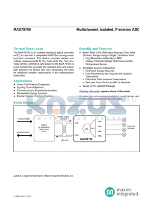 MAX78700 datasheet - Multichannel, Isolated, Precision ADC