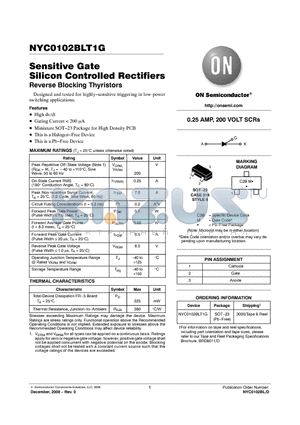 NYC0102BLT1G datasheet - Sensitive Gate Silicon Controlled Rectifiers