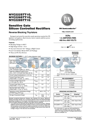 NYC222STT1G datasheet - Sensitive Gate Silicon Controlled Rectifiers