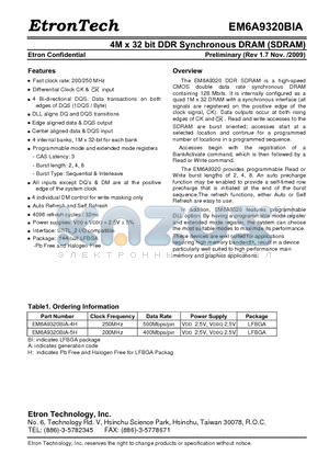 EM6A9320BIA datasheet - 4M x 32 bit DDR Synchronous DRAM (SDRAM)