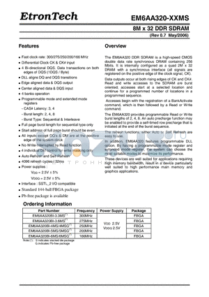 EM6AA320BI-5MS/5MSG datasheet - 8M x 32 DDR SDRAM