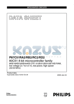 P87C51RD2BA datasheet - 80C51 8-bit microcontroller family