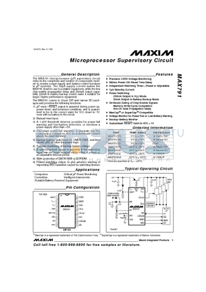 MAX791CPE datasheet - Microprocessor Supervisory Circuit