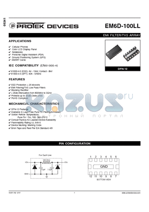 EM6D-100LL datasheet - EMI FILTER/TVS ARRAY