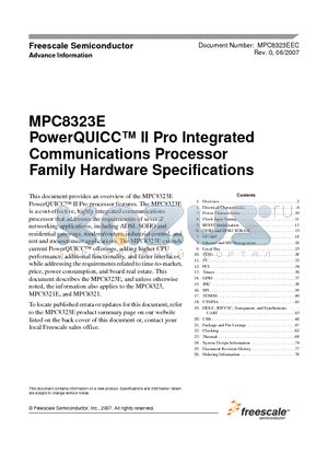 MPC8323EVRADDC datasheet - PowerQUICC II Pro Integrated Communications Processor Family Hardware Specifications