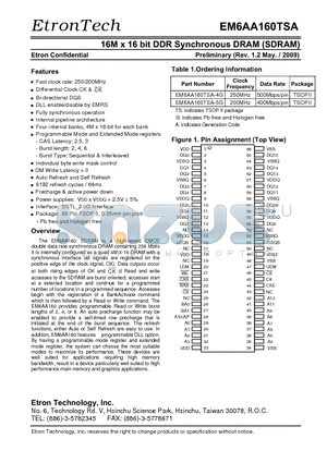 EM6AA160TSA-4G datasheet - 16M x 16 bit DDR Synchronous DRAM (SDRAM)