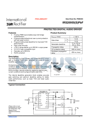 IRS20955SPBF datasheet - PROTECTED DIGITAL AUDIO DRIVER