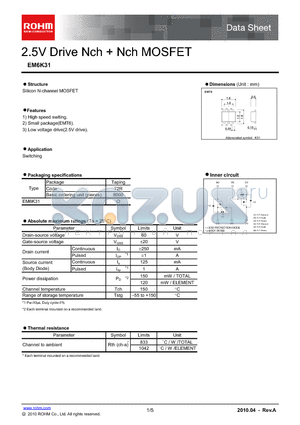 EM6K31 datasheet - 2.5V Drive Nch  Nch MOSFET