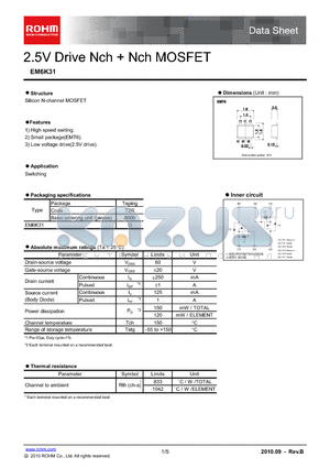 EM6K31 datasheet - 2.5V Drive Nch  Nch MOSFET