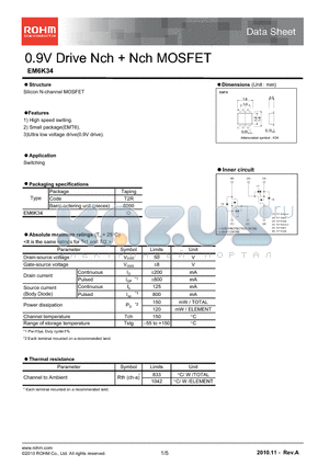 EM6K34 datasheet - 0.9V Drive Nch  Nch MOSFET