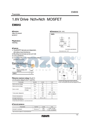 EM6K6 datasheet - 1.8V Drive NchNch MOSFET