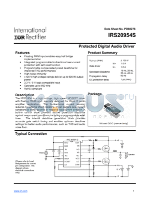 IRS20954S datasheet - Protected Digital Audio Driver