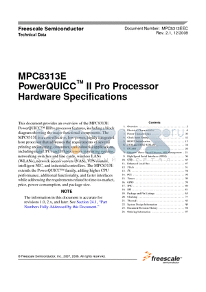 MPC8313EVRGDD datasheet - PowerQUICC II Pro Processor Hardware Specifications