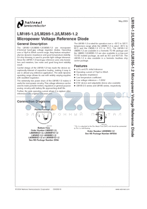 LM285H-1.2 datasheet - Micropower Voltage Reference Diode