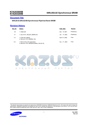 K7A203600B datasheet - 64Kx36/x32 Synchronous SRAM