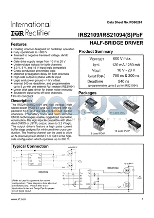 IRS21094SPBF datasheet - HALF-BRIDGE DRIVER