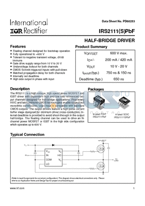 IRS2111PBF datasheet - HALF-BRIDGE DRIVER