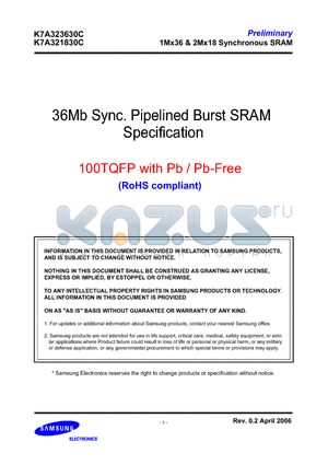 K7A321830C-PI20 datasheet - 1Mx36 and 2Mx18 Synchronous SRAM