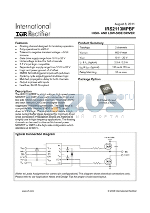 IRS2113MTRPBF datasheet - HIGH- AND LOW-SIDE DRIVER