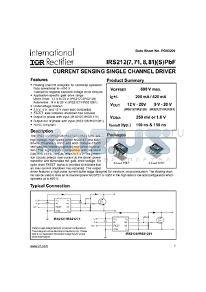 IRS2127SPBF datasheet - CURRENT SENSING SINGLE CHANNEL DRIVER