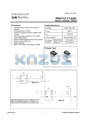 IRS2118STRPBF datasheet - SINGLE CHANNEL DRIVER