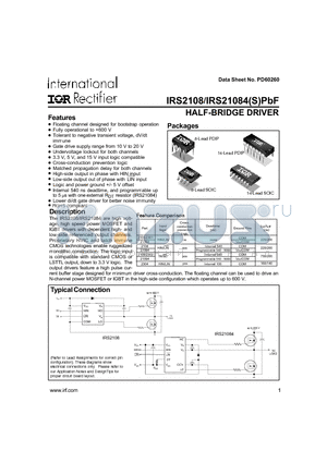 IRS2109PBF datasheet - HALF-BRIDGE DRIVER