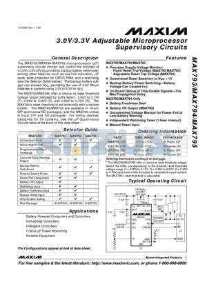 MAX793EPE datasheet - 3.0V/3.3V Adjustable Microprocessor Supervisory Circuits