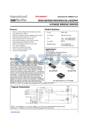 IRS2130 datasheet - 3-PHASE BRIDGE DRIVER