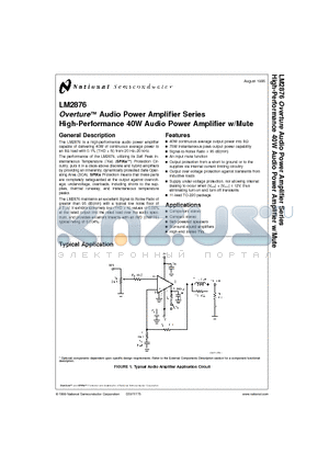 LM2876 datasheet - Overture Audio Power Amplifier Series High-Performance 40W Audio Power Amplifier w/Mute