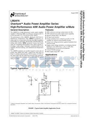 LM2876 datasheet - Overture Audio Power Amplifier Series High-Performance 40W Audio Power Amplifier w/Mute