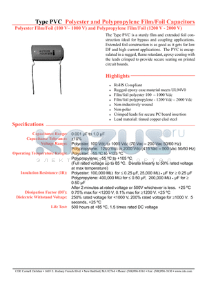 PVC601 datasheet - Polyester and Polypropylene Film/Foil Capacitors